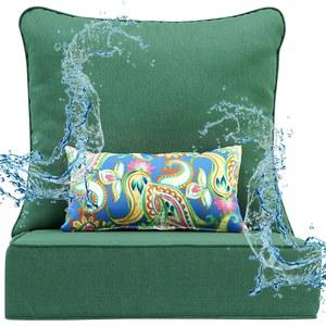 야외 시트 쿠션 세트 24 x 22 인치, 올레핀 패브릭 딥 파티오 쿠션, 탈착식 커버가 있는 가구 방수 및 변색 방지 바닥 등받이 베개 포함