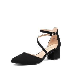 드림 페어 여성용 클로즈드 포인트 토 로우 청키 힐 펌프스 발목 스트랩 웨딩 비즈니스 드레시 슈즈