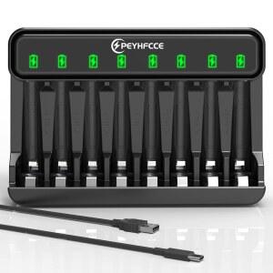 PEYHFCCE AAA 1.2V Ni-MH 충전식 배터리를 위한 고속 충전, 독립 슬롯을 갖춘 8 베이 배터리 충전기