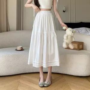 치마 여성용 롱 가을 A라인 레이스 쉬폰 코사지 밴딩 DUCHI3