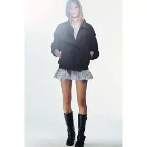 ZARA 자수 장식 플랫 레더 부츠 - 브라운 {QHJ}