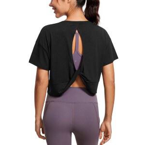 CRZ 요가 오픈 백 반팔 크롭탑 여성용 루즈 운동 셔츠 캐주얼 크롭 티셔츠