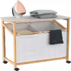 다림질 보드 접이식 스테이션이 있는 옷장 메이드 대나무 세탁 바구니 칸막이가 이중 수납 공간 휴대용