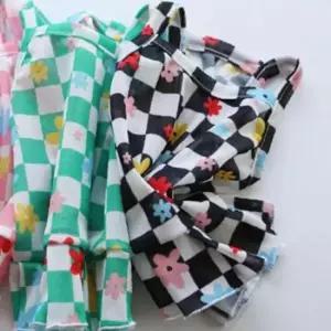 [반려] 강아지 사각 체크 꽃무늬 원피스 블랙 2XL 1P 플레어