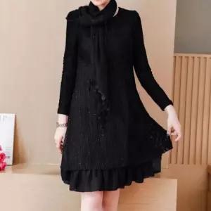 가절기원피스 여성 가을 간절기 레이스 기모 미니 스카프 원피스