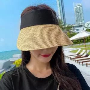 썬캡 여성 라탄 돌돌이 자외선차단 밀짚 모자 왕골 여른 썬