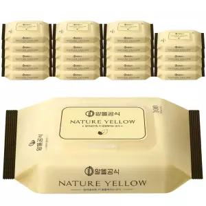 알뜰공식 네이처 옐로우 물티슈 캡형 100매 20개 형티슈 보습 깨끗한 멀티 가정용 고급 리필 엠보싱 두꺼운