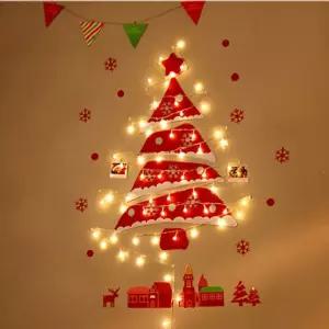 DIY 펠트 크리스마스 벽트리(전구포함) 레드사선 장식 걸이 인테리어 데코 소품 파티용품