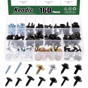 Keadic 160Pcs 14종 금속 자동차 셀프 탭핑 스크류 볼트 구색 키트(트러스/웨이퍼/헥스 헤드 이음 나사 범퍼 커버 와셔 펜더 라이너 스플래시, GM 포드 포르쉐 도요타와 호환)