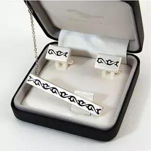 ()문양 타이핀 커프스set-당초문(청색)넥핀 넥핀 정장소품 남성용선물세트 패션