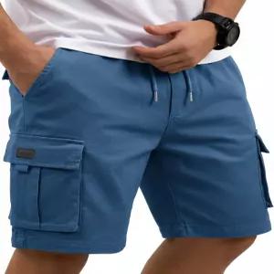 COOFANDY 남성 카고 코튼 트윌 반바지 드로스트링 신축성 있는 허리 캐주얼 워크 숏 포켓 5개 포함