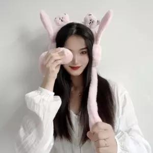 쫑긋 곰돌이 움직이는 귀마개(핑크)겨울 방한 털마개 도리 파티용품 머리띠 소품 여운