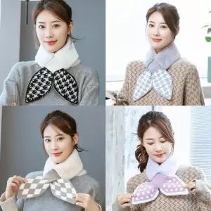 [셀러에이드](앙상블) 리본 나염 퍼 니트 머플러 목도리 스카프