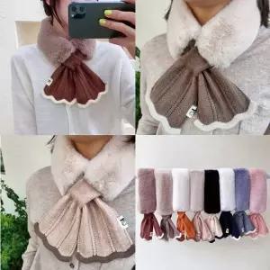 [셀러에이드](앙상블) 물결 니트 퍼 머플러 목도리 털 페이크퍼