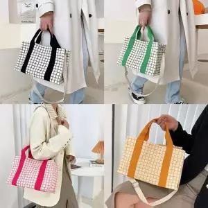 [셀러에이드](앙상블) 캐쥬얼 체크 캔버스 에코백 가방 토트 숄더