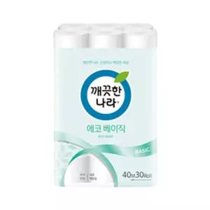 깨끗한나라 2겹 에코 베이직, 40m, 30롤, 1개
