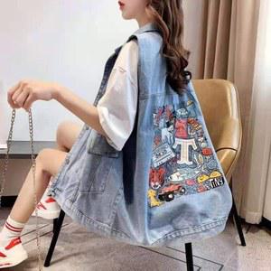 여성용 여름 얇은 빅사이즈 조끼 자켓 민소매 데님 가디건 루즈핏 코튼 다용도 디자인