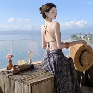 스커트 여사친 롱 백 보헤미안 관광 바캉스룩 쉬폰 해변 원픽1