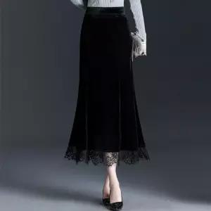 여성용 치마 롱 오피스룩 가을 쉬폰 레이스 머메이드 랩 슬림핏 원픽3