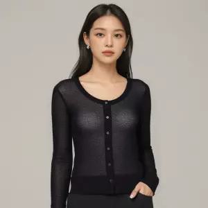 엘레이디 여름가디건 니트 린넨 시스루 가벼운 여성 얇은 뜨개 꽈배기 간절기 블랙 긴팔티셔츠 라운드 여성