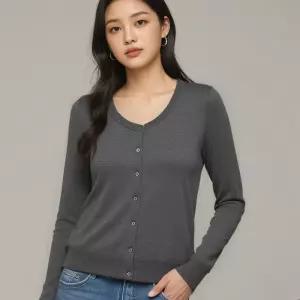 엘레이디 여름가디건 니트 린넨 시스루 가벼운 여성 얇은 뜨개 꽈배기 간절기 그레이 긴팔티셔츠 라운드 여