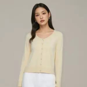 엘레이디 여름가디건 니트 린넨 시스루 가벼운 여성 얇은 뜨개 꽈배기 간절기 노랑색 긴팔티셔츠 라운드 여