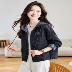 솔저스여성 가을 캐주얼 체크 후드 코트 OPH3