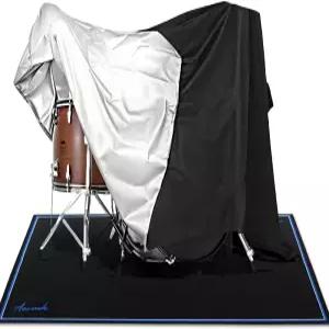 Aucuda 드럼 세트는 러그 매트와 호환되는 고정 스트랩이 있는 방수 커버 전동 키트용 8x6.6피트 대형 420D