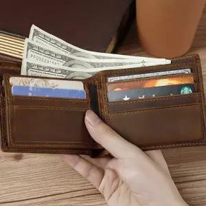 올요아 남성 장지갑 레트로 핸드메이드 지갑 소품 선물 빈티지 숏스트랩 머니클립 리얼 가죽 2단 멀티 카드 꾹5