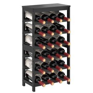 모겔라푸 6단 대나무 와인 랙 독립형 바닥, 테이블 상판이 있는 24병 보관 선반, 주방, 바, 식당, 블랙용 스태커블 진열대