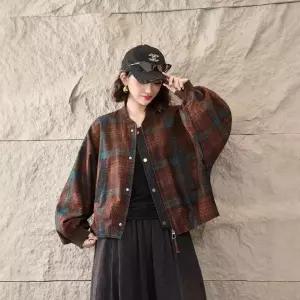 타노스여자 데님 면 캐주얼 재킷 상의 체크 프리사이즈 배색 데일리룩 추도심 코트 KUK3