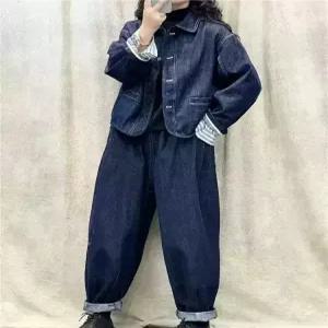 타노스여자 데님 캐주얼 빈티지 재킷 코트 터틀넥 소매 톱 스트라이프 데일리룩 싱글 KUK1