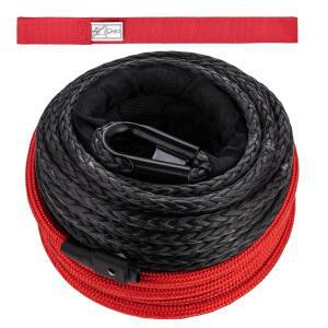 11mm x 25m 25500LBs ATV UTV SUV 트럭용 보호 슬리브 및 안전 풀 스트랩이 있는 합성 윈치 로프 케이블(검