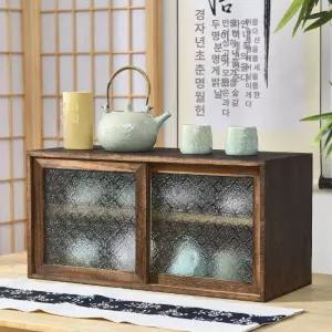 미니그릇장 레트로 원목 커피장 그릇장