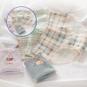 쌍문상회 여자 체크 무늬 면 위생 심리스 햄라인 속옷