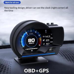 자동차 스마트 헤드업 디스플레이 OBD2 GPS 디지털 HUD 속도계 터보 RPM 알람