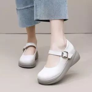 스파이더맨 여성용 빈티지 소가죽 단화 춘추 미들 메리제인 통굽 빅사이즈 OPH5