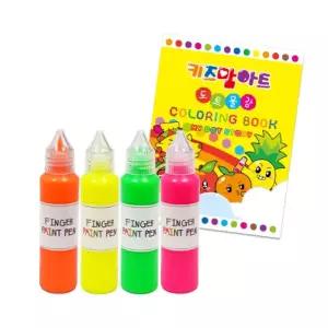 핑거 페인트펜 형광 4색 아네모네+ 마이 도트 스토리 컬러링북 세트물감 손가락 학습용 영아 어린이 교육용