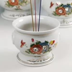 백자 큐빅목단 도자기 향로(소) 꽂이 홀더 받침대 도기 제수용품 제수용 장식품 인테리어품