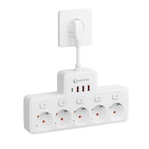 EU 플러그 5구 AC 독립 스위치 벽걸이형 유럽 표준 콘센트 USB C 충전 네트워크 필터 어댑터 포함 파워 스