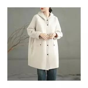 EAMT 여성 후드 코트 가을 긴팔 빅사이즈 하프 모직 YJ3
