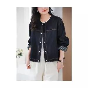 EAMT 여성 가을 데님 코트 라운드 캐주얼 슬림핏 긴팔 야구복 YJ3