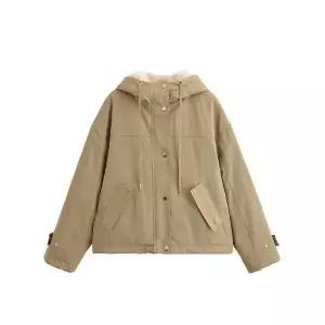 EAMT 여성 가을 후드 카키 퍼 야상 YJ3