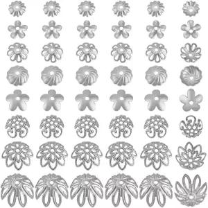 PH 팬더홀 플라워 비즈 캡 240pcs 8 스타일 스테인리스 스틸 베일 끝 참 필리그리 뮤티-피트 귀걸이 팔찌