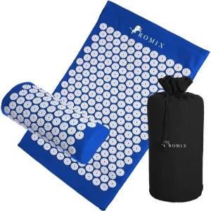 ROMIX 지압 매트 및 베개 세트 요통 목 어깨 스트레스 감소 웰니스 테라피 남녀용 캐리어 백이 포함된 쿠션