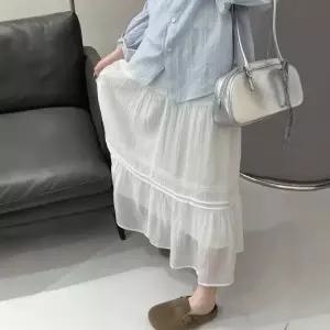 율랑팡 여성 쉬폰 스커트 하이웨스트 슬림핏 레이스 밴딩 롱 HO1