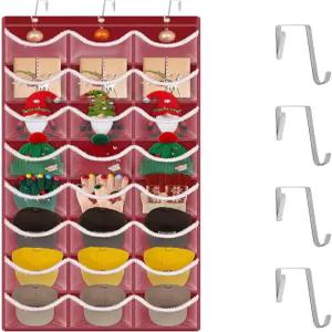 야구 모자를 위한 루프허니 정리함 24 포켓 3 후크 산타 크리스마스 스타킹 선물 흰색 플러피 트림