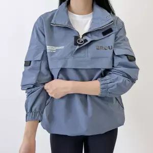 퍼 트위드 크롭 체크 청 인조 오버핏 여성 숏 벨트 반집업 레더 [mD3E286]