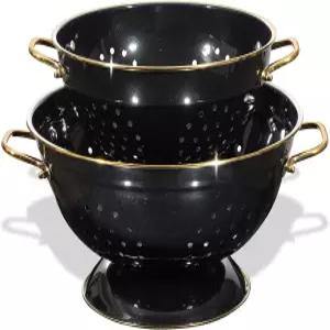 금속 콜랜더 2팩 3.5쿼트 파우더 코팅 자가 배수 솔리드 링 베이스 대형 주방 파스타 야채 과일 스트레이너