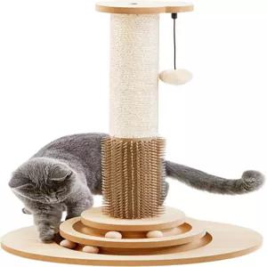 메이드4펫 고양이 긁는 포스트 셀프 그루머가 있는 23인치 키 큰 사이잘 헤어 브러시가 4-in-1 인터랙티브